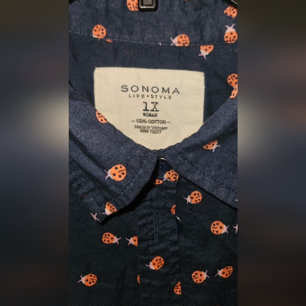 Sonoma Dark Blue Shirt with Ladybug Pattern